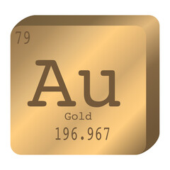 Chemical Element Gold (Au) 79 Flat 3D Square Vector