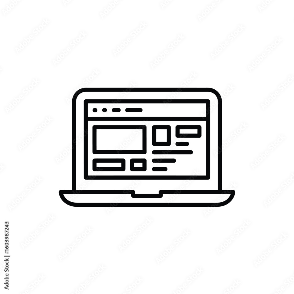 Poster modern laptop computer displaying website interface design for software and development projects in 
