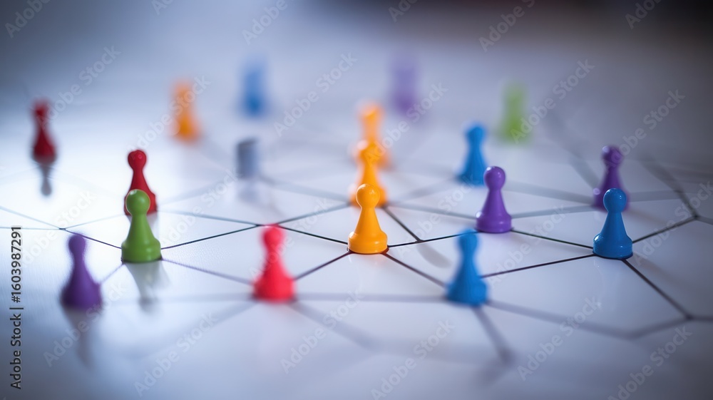 Aufkleber colorful game pieces strategically connected on a minimalist web network