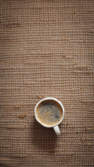 cup of coffee on a simple background, cozy home, notebook and coffee, coffee beans, flatlay, background