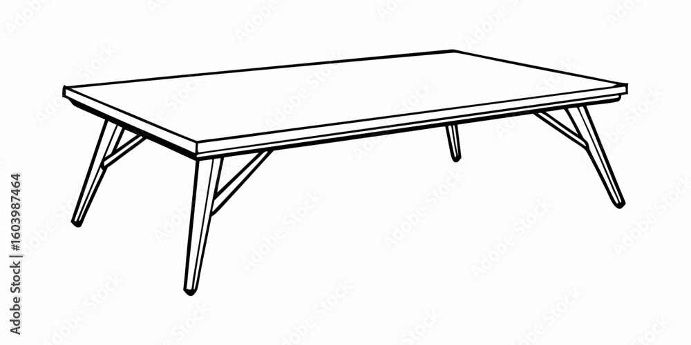 Aufkleber a low rectangular table with four angled legs in a simple line drawing style illustration of furnitu