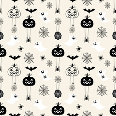 Halloween pattern with pumpkins and bats