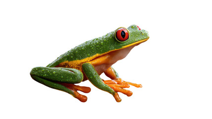 Vibrant green tree frog with red eyes isolated on transparent background