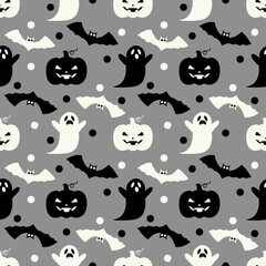 Halloween themed pattern with ghosts and bats