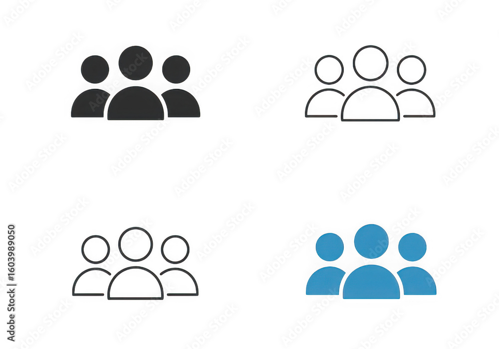 Poster diverse group icon set featuring stylized figures in varied designs and styles for user interface an