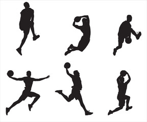 Basketball Player Silhouettes, Vector Illustration on White Background