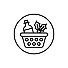 Festive Holiday Gift Basket Icon Symbolizing Celebration and Giving with Round Frame