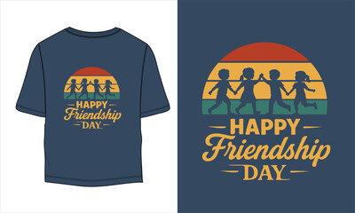 Happy Friendship Day T-Shirt Design with Children Silhouette and Sunset