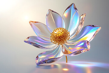 Iridescent crystal lotus flower with golden center