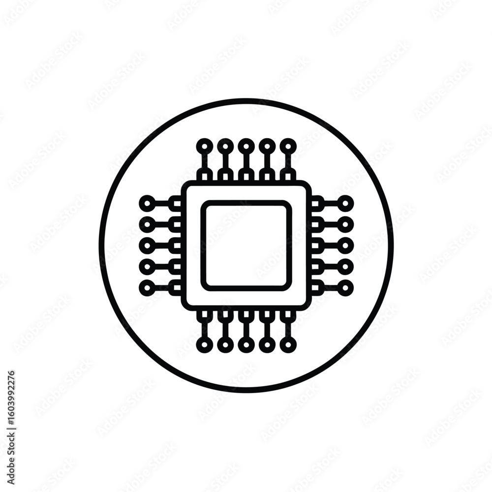 Poster sleek circuitry design a microchip icon encapsulated in a circle symbolizing technological advanceme