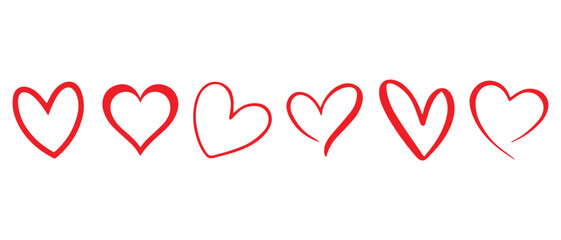 Red Heart Outline Icon Set. Minimalist Love Symbols for Romantic and Emotional Design Projects.