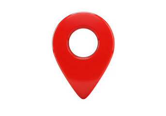 A glossy red location pin on a transparent background signifies mapping navigation and location services ideal for travel and technology themes