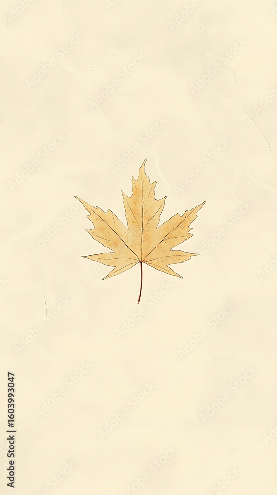 Aufkleber beige background with a tiny maple leaf motif centered, minimal and elegant design