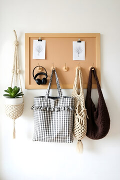 Cozy Boho Minimalist Wall Organizer with Macrame and Neutral Tones