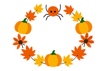Cute halloween wreath with pumpkins leaves and a friendly spider