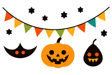 Festive halloween decorations featuring pumpkins bats and bunting