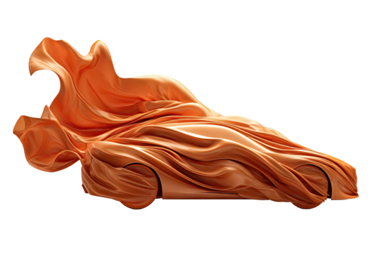A stylized,  peach-toned car,  wrapped in flowing fabric - Powered by Adobe