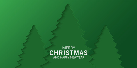 Christmas banner with cutout designs on blue, green, red background. Christmas minimal poster ,flayes, cards with Xmas tree, ornament ball, gift box, snowflakes inside shadow, merry Christmas for ads.