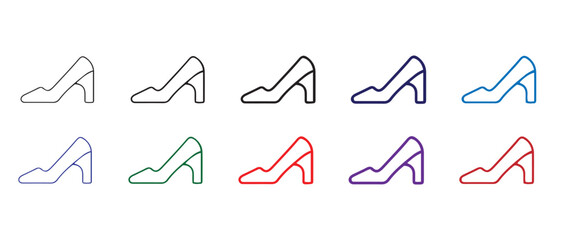 Colorful High Heel Shoe Icons. Fashionable Footwear Graphics for Design Projects.