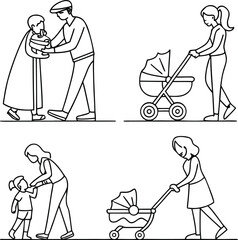 Family & Parenting Vector Icon Collection – Thin Line Linear Illustrations