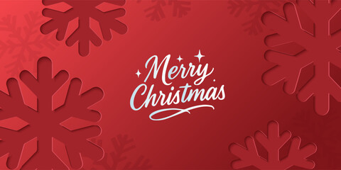 Christmas banner with cutout designs on blue, green, red background. Christmas minimal poster ,flayes, cards with Xmas tree, ornament ball, gift box, snowflakes inside shadow, merry Christmas for ads.