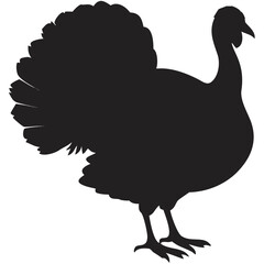 Silhouette illustration of a turkey with detailed feathers and distinct beak and wattle design shown created with generated ai