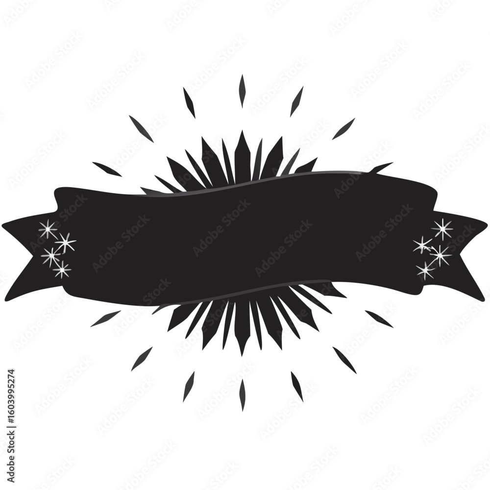 Poster black banner with starbursts and star decorations on a white background vector graphic design elemen