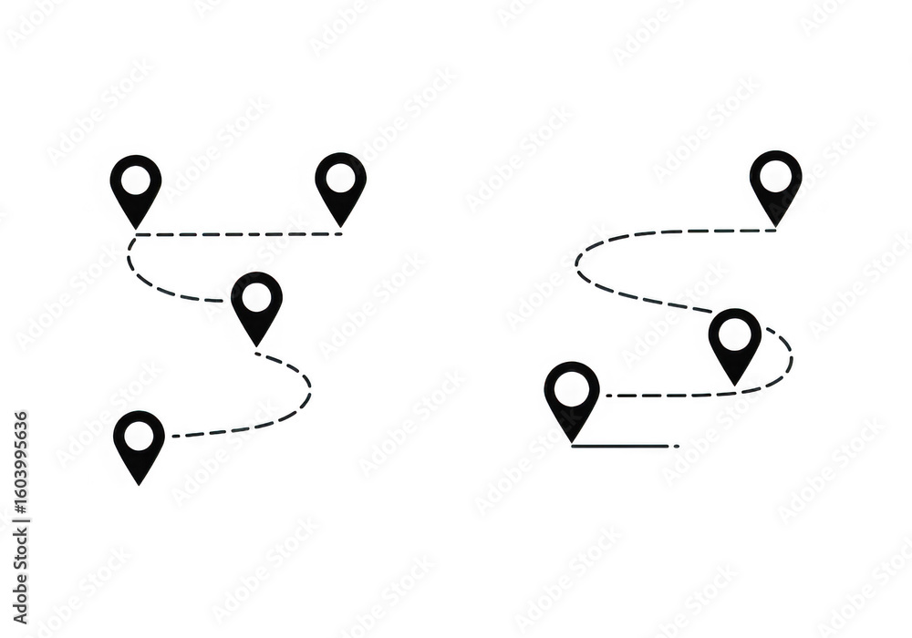 Poster two distinct routes are shown with location pin icons connected by dotted lines on a transparent bac