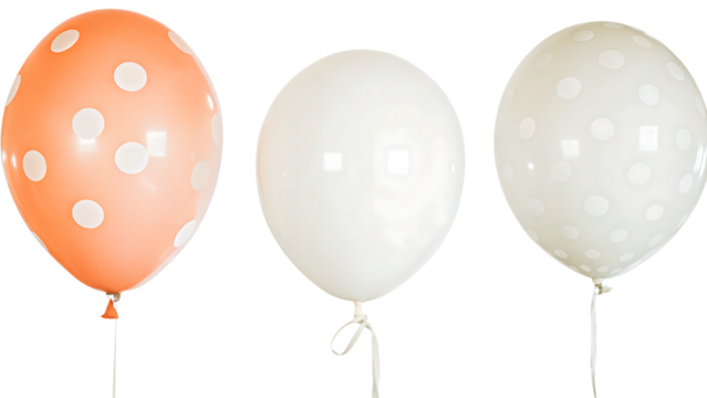 Three polka dot balloons on white background isolated on a transparent background