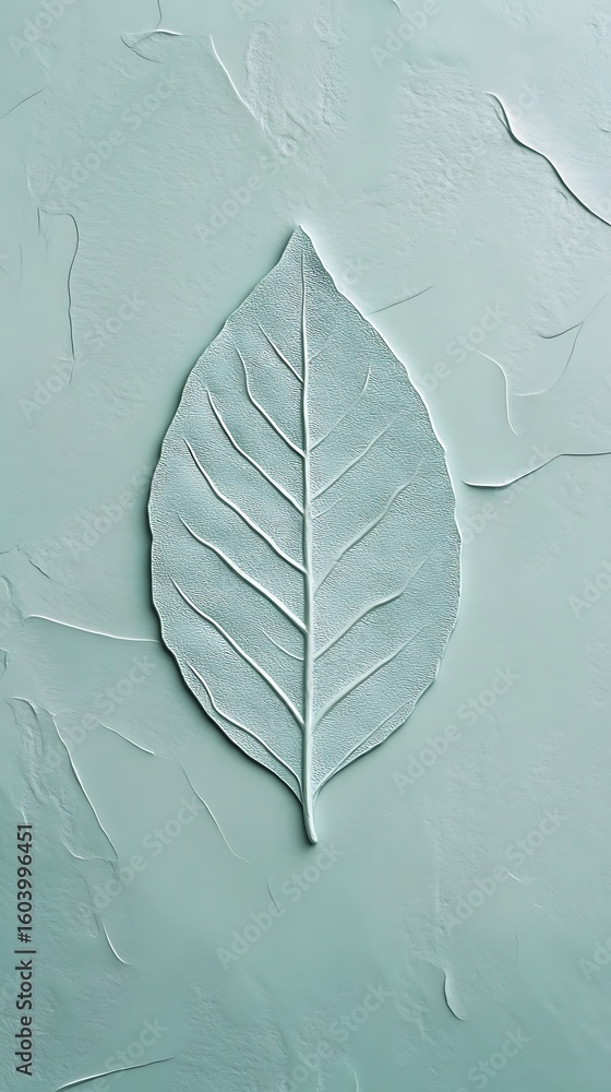 Poster mint background with a single bay leaf motif, centered with slight embossing effect