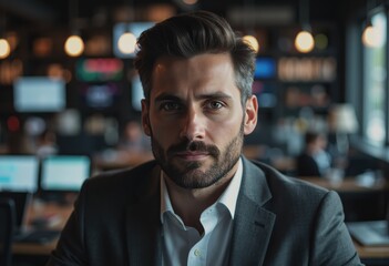 Professional man in a suit at a connected device integration center