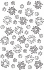 Line art black and white  heart flowe shape texture. Fabric pattern
