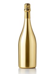 Gleaming golden champagne bottle with foil cap metallic shiny