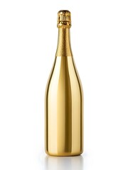 Gleaming golden champagne bottle with textured foil metallic