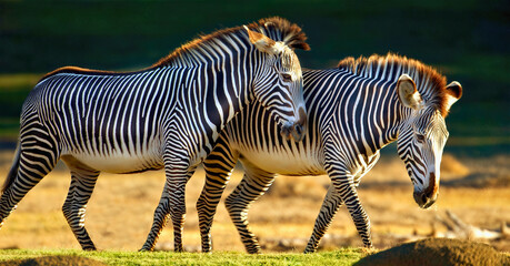 Pair of Grevy&rsquo;s Zebras Walking in Sync