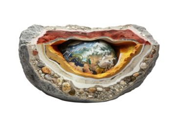 Earth inside a rock transparent background