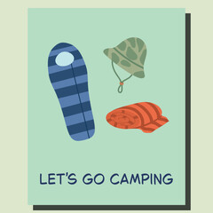 Camping Gear Card, Let’s Go Camping Poster, Flat Adventure Style