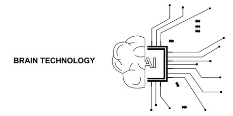 Abstract circuit board brain concept AI technology design. Artificial Intelligence core processor computer. Vector illustration.