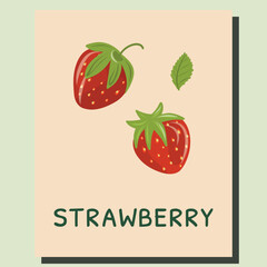 Strawberry Illustration Card, Twin Berries, Fresh Fruit Design, Strawberry Poster, Red Berry Summer Print