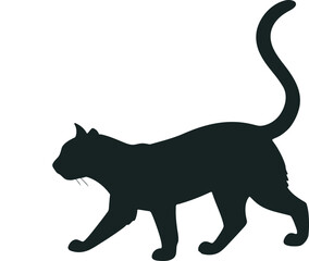 Black cat silhouette vector illustration of a domestic animal on white