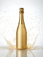 Golden champagne bottle splashing liquid image