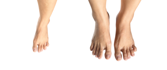 Close-Up of Two Bare Feet with Natural Skin Tone On transparent background