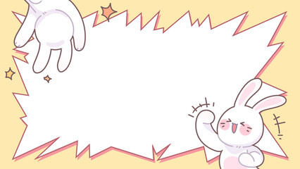 Cute background frame decorated with a rabbit doing a punching pose.