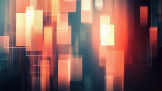 Abstract digital background glowing orange yellow rectangle futuristic dynamic light effects geometric shapes vertical streaks blurred edges warm tones depth modern atmosphere