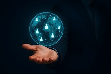 visual representation of a connected world, digital community, or the reach of a global workforce, emphasizing virtual interaction and expansive networks.
