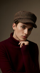 Young man in a stylish cap and turtleneck
