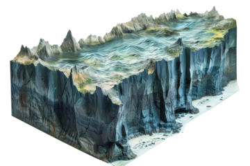 Cutaway of coastline transparent background