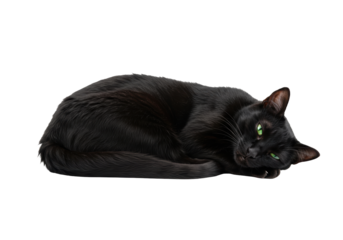 Isolated Sleek Black Cat Lounging Relaxed