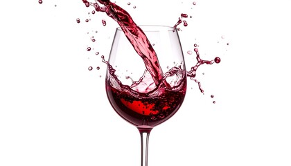 Red wine pouring into glass, creating splashes