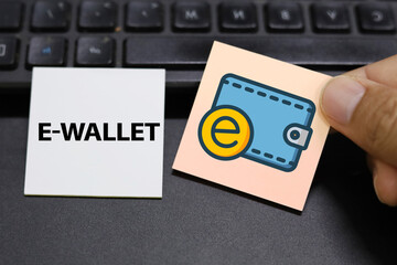 E-wallet word concept with icon top view paper on office work